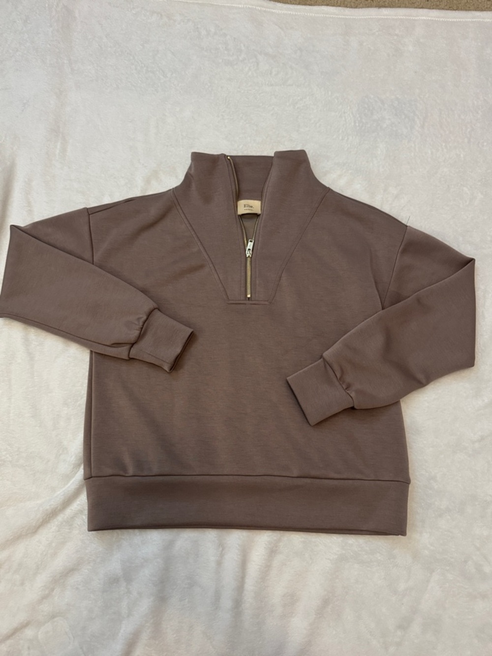 Elie Tahari Taupe Quarter Zip Pullover Small Petite Gold Zip Sweatshirt